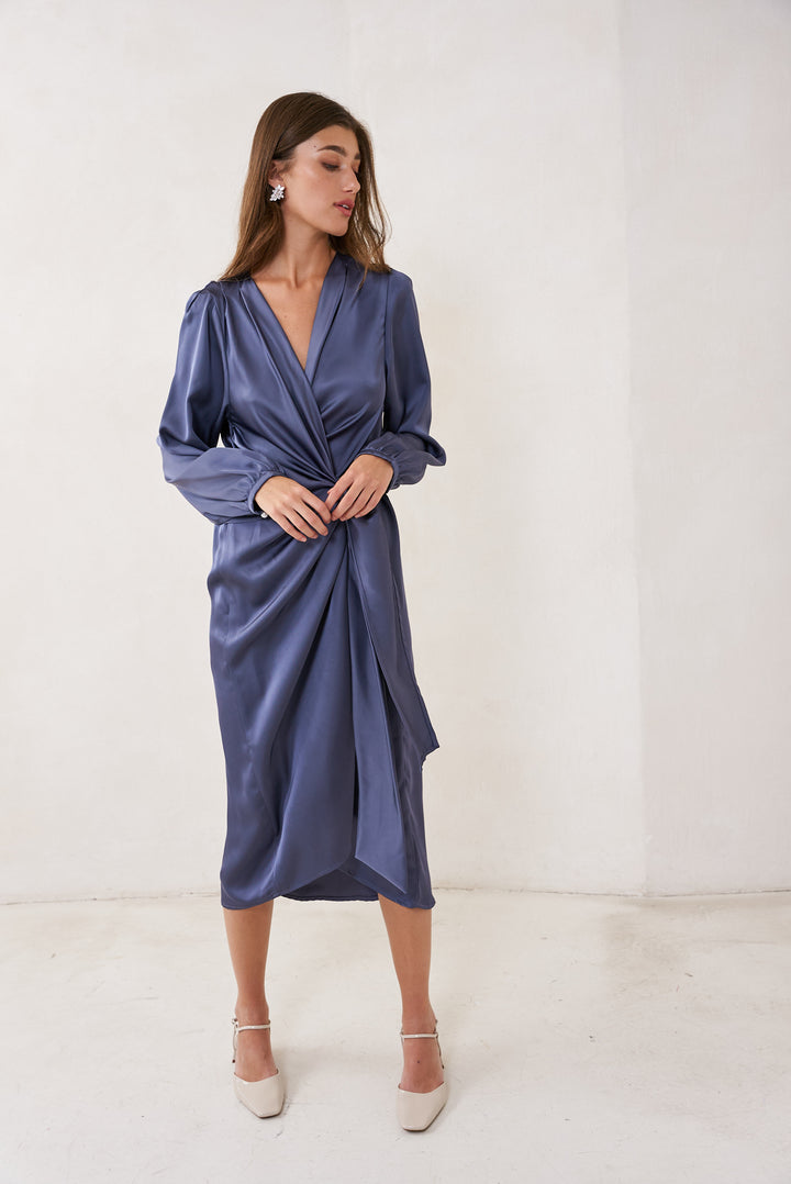 Eva wrap dress | Steel blue