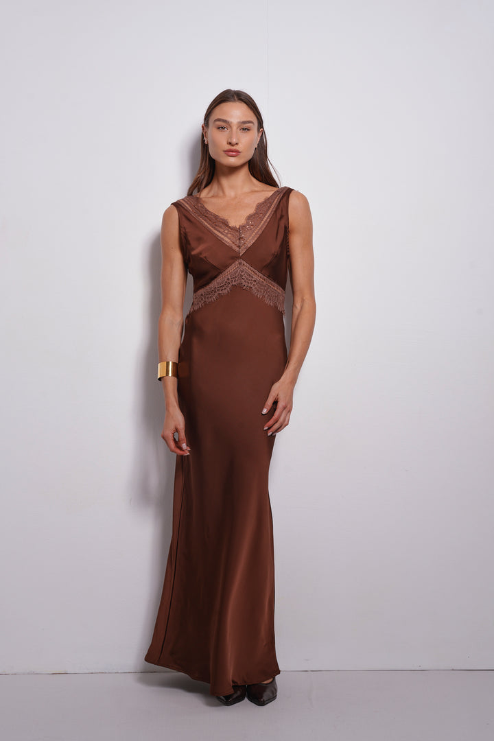 Alexia Lace Evening Dress | Dark Chocolate