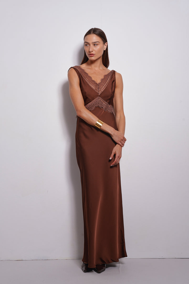 Alexia Lace Evening Dress | Dark Chocolate