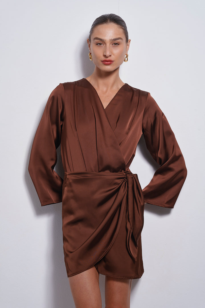 Alma Wrap Bodysuit | Chocolate Brown