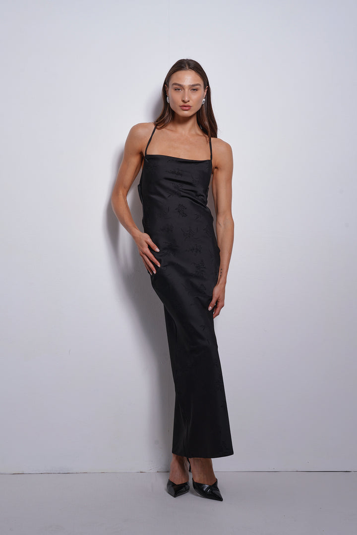 Annabel slip dress | Black Jacquard