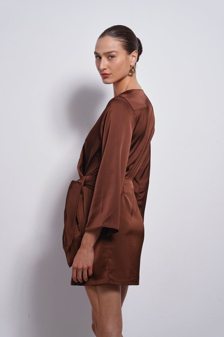 Saly Mini wrap skirt | Chocolate Brown