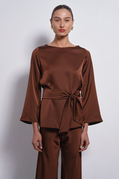 Mila Satin top | Chocolate Brown