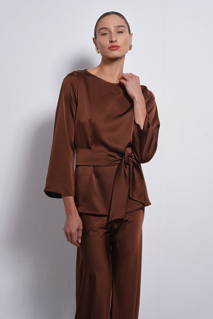 Mila Satin top | Chocolate Brown