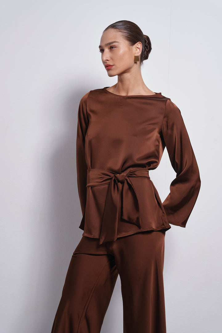 Mila Satin top | Chocolate Brown