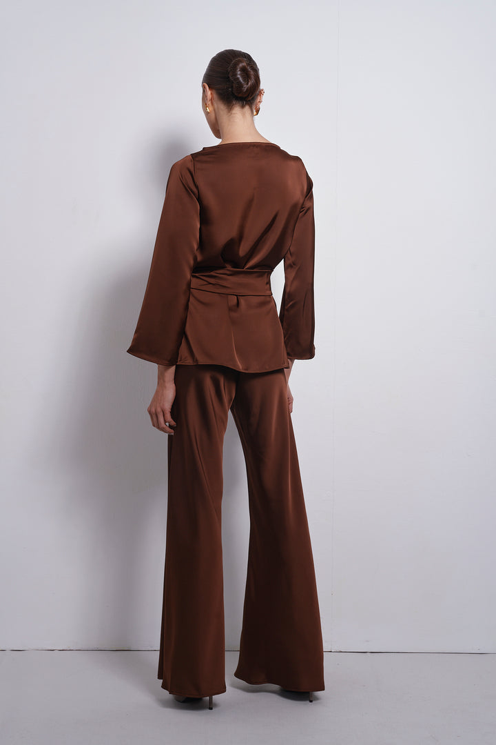 Mila Satin top | Chocolate Brown