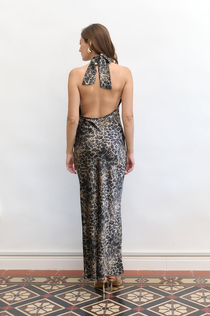 Clara evening dress | Black leopard
