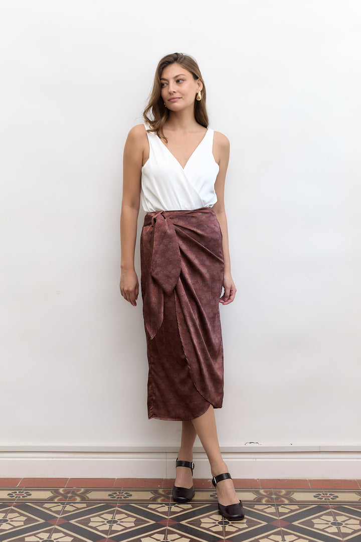 Kamilia wrap skirt | Rust print