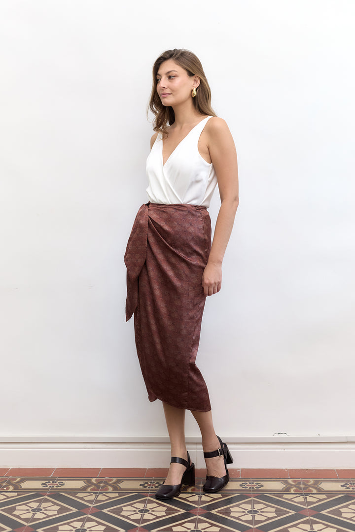 Kamilia wrap skirt | Rust print