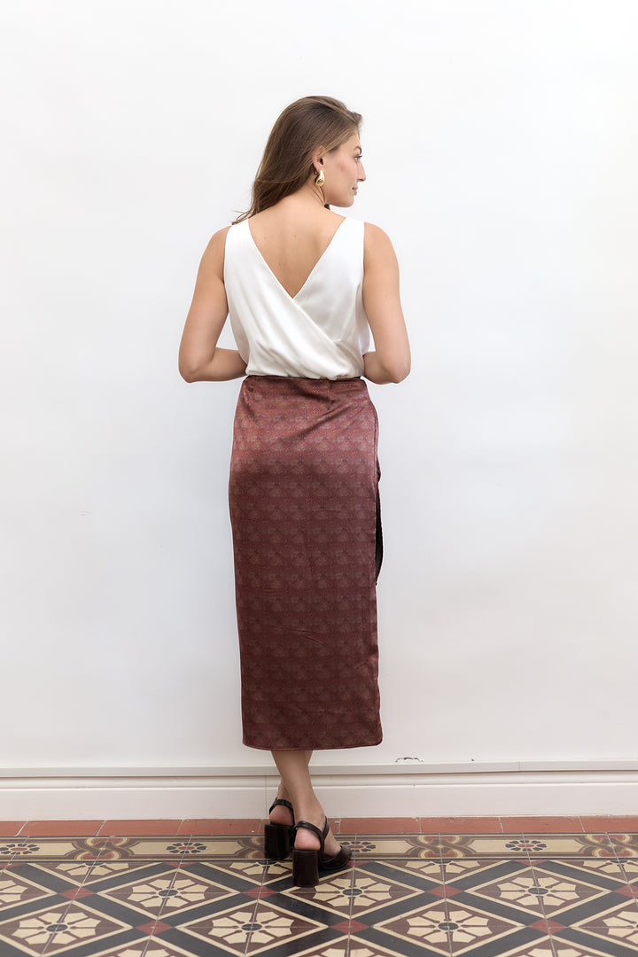 Kamilia wrap skirt | Rust print