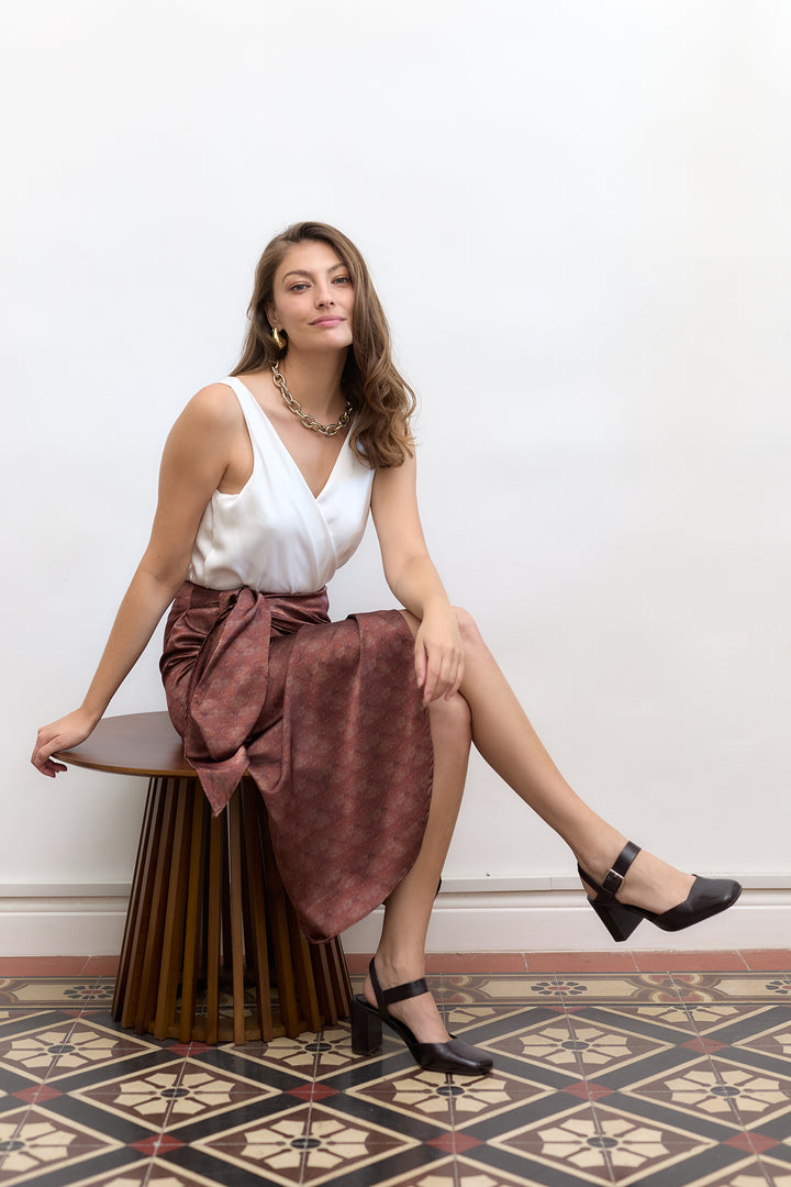 Kamilia wrap skirt | Rust print