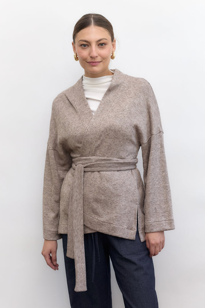 Cleo Wrap Top & Cardigan | Beige