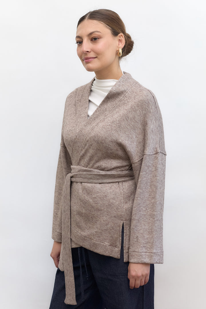 Cleo Wrap Top & Cardigan | Beige