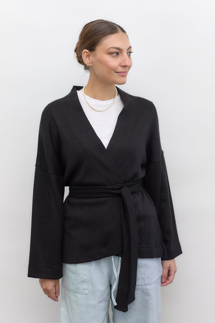 Cleo Wrap Top & Cardigan | Black