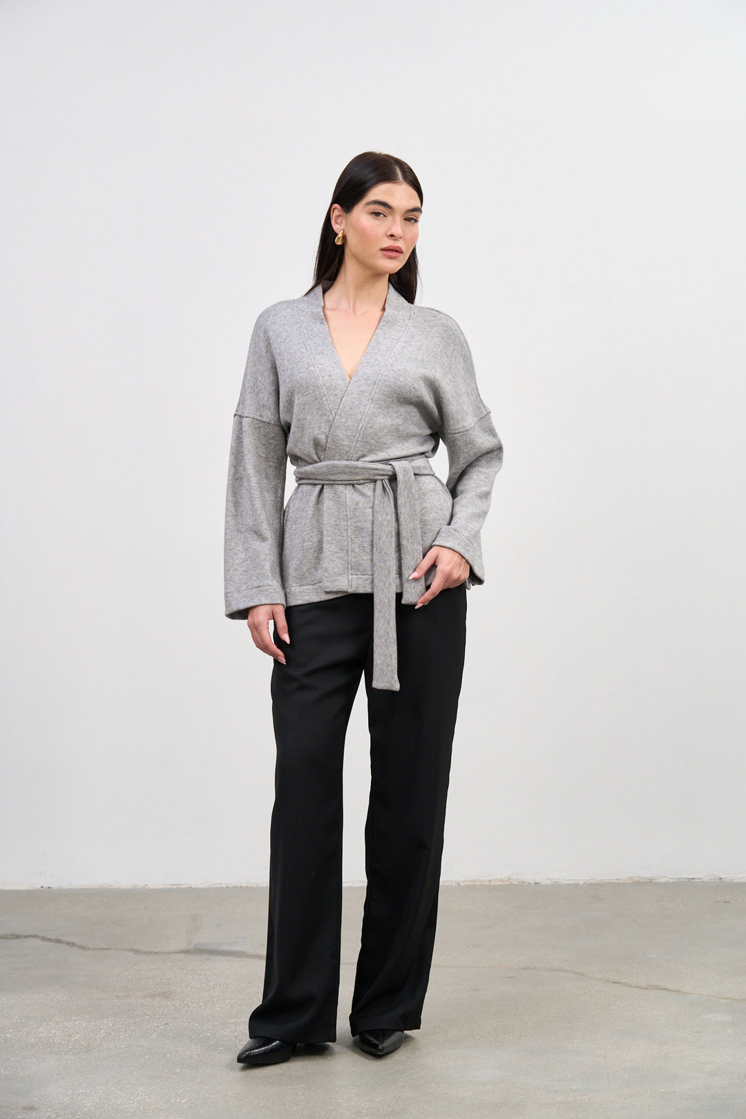 Cleo Wrap Top & Cardigan | Grey