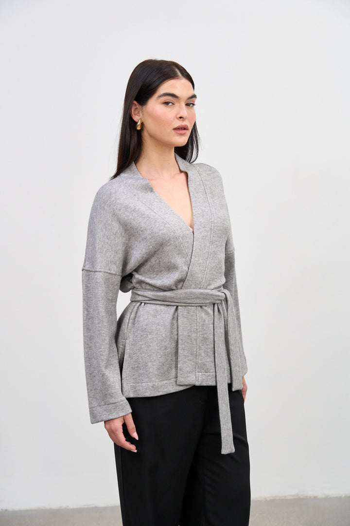 Cleo Wrap Top & Cardigan | Grey