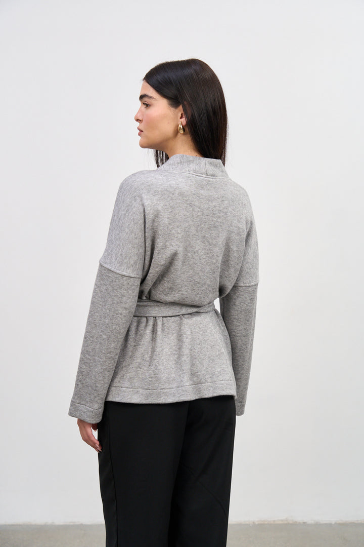 Cleo Wrap Top & Cardigan | Grey