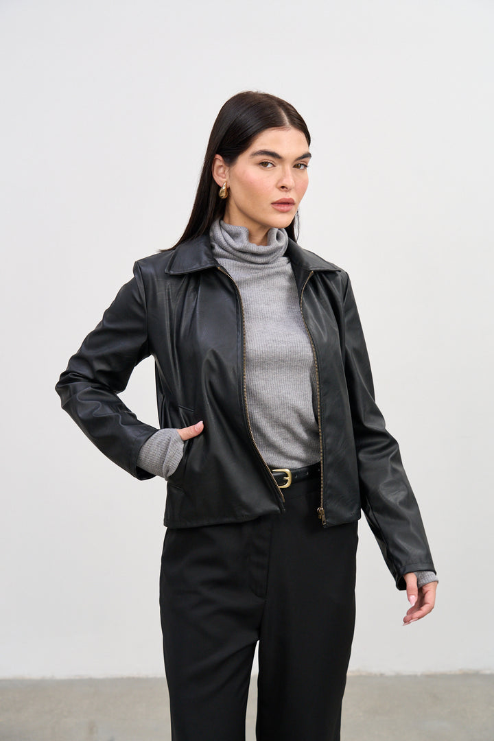 Lydia Jacket  | Black Vegan Leather