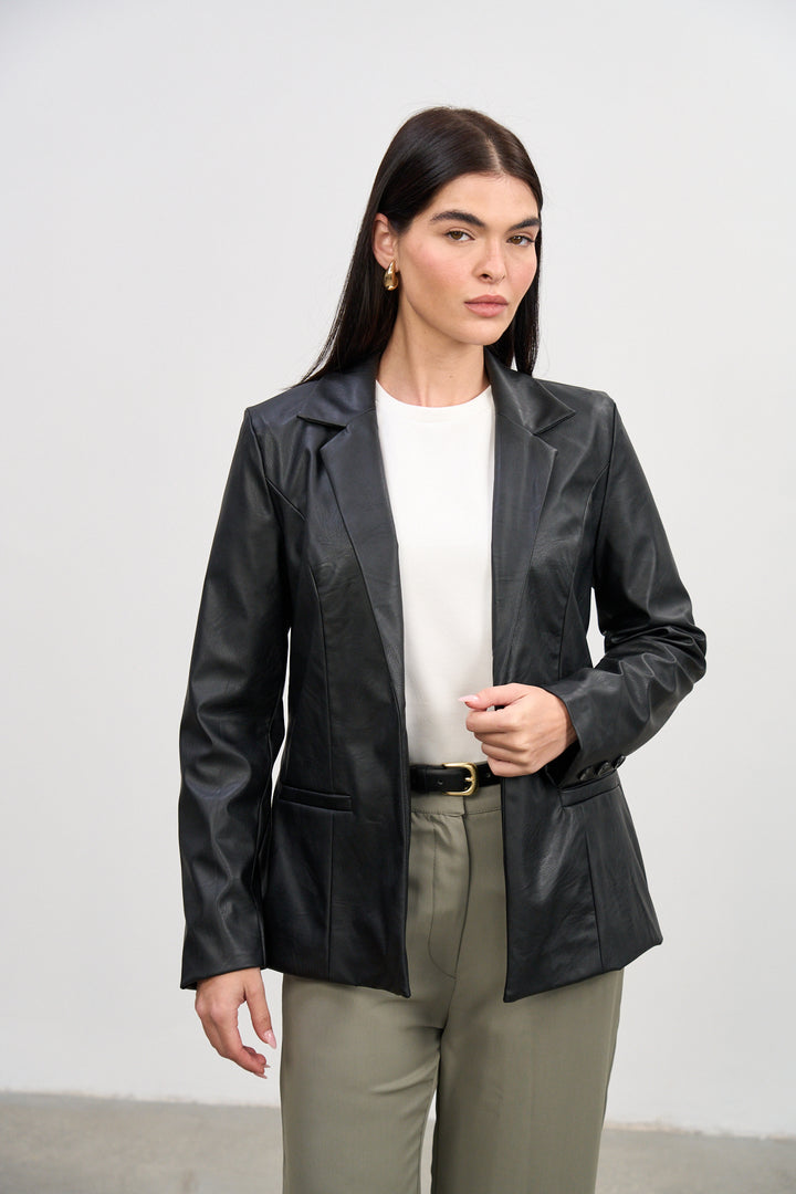 Ella Blazer  | Black Vegan Leather