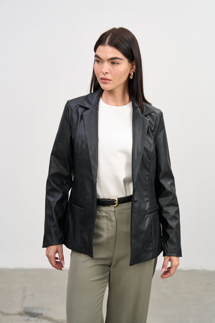 Ella Blazer  | Black Vegan Leather