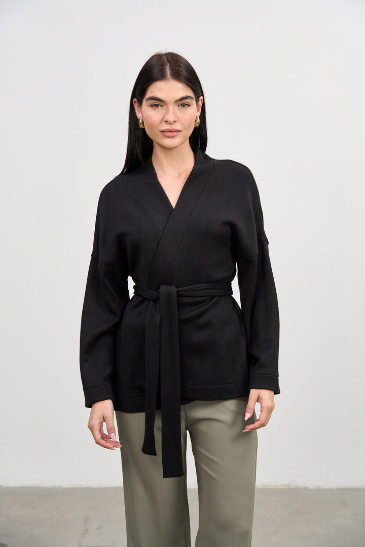 Cleo Wrap Top & Cardigan | Black