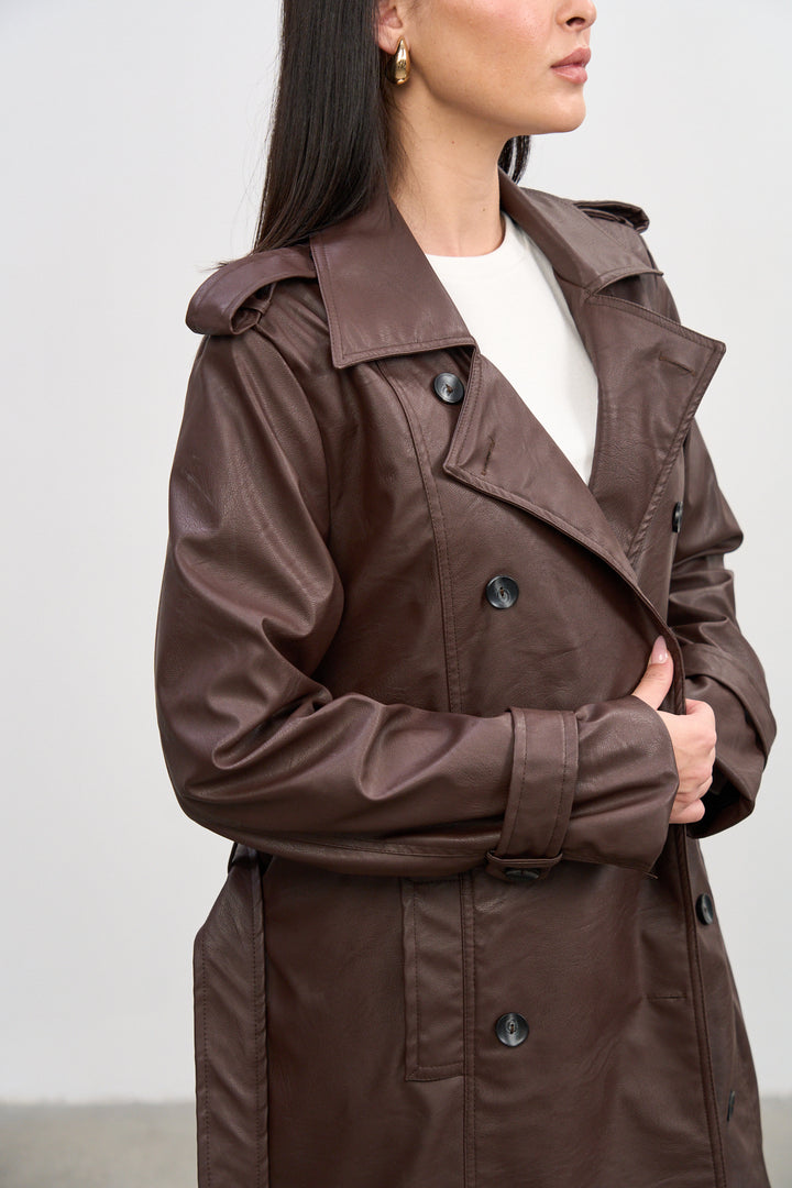 The Trench Coat | Chocolate Vegan Leather