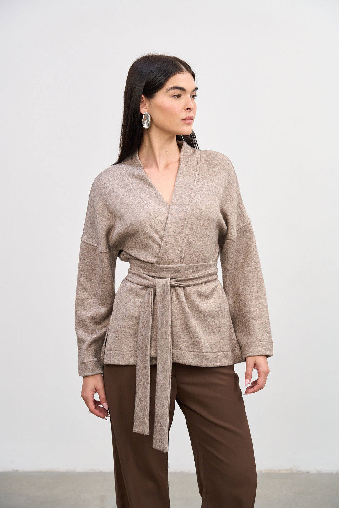 Cleo Wrap Top & Cardigan | Beige