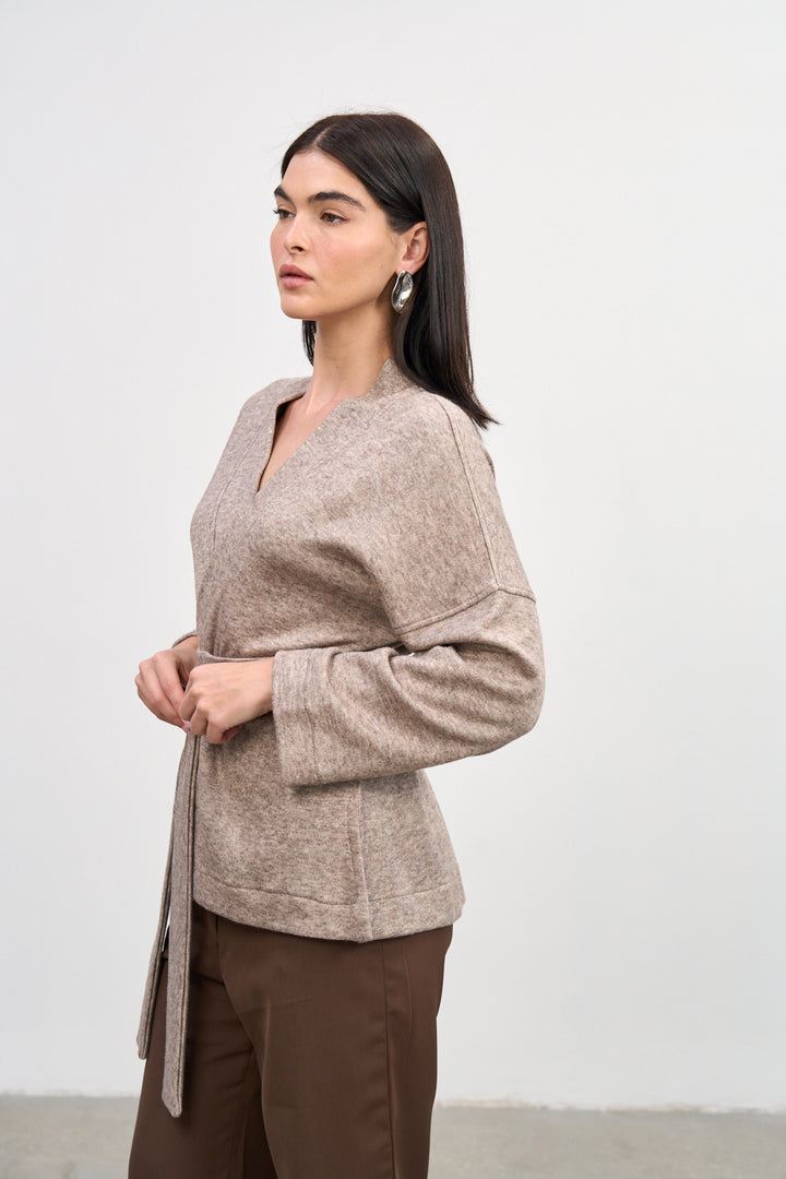 Cleo Wrap Top & Cardigan | Beige