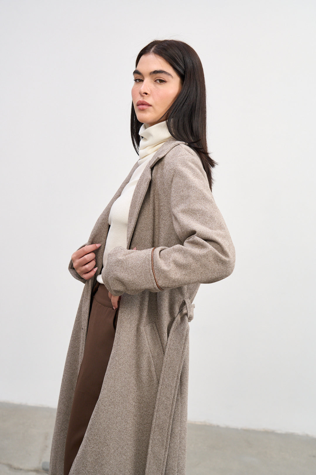 Leon coat | Brown And White Tweed