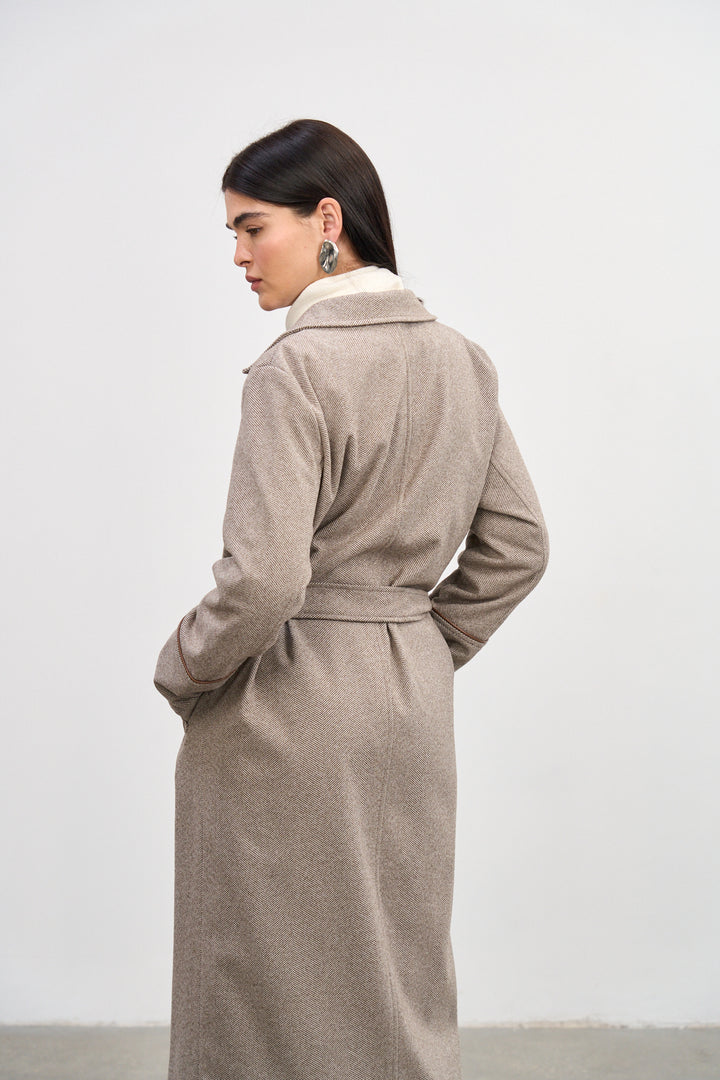 Leon coat | Brown And White Tweed